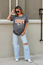 KANSAS CITY CHIEFS CAN'T CATCH ME ACID WASH BOYFRIEND TEE