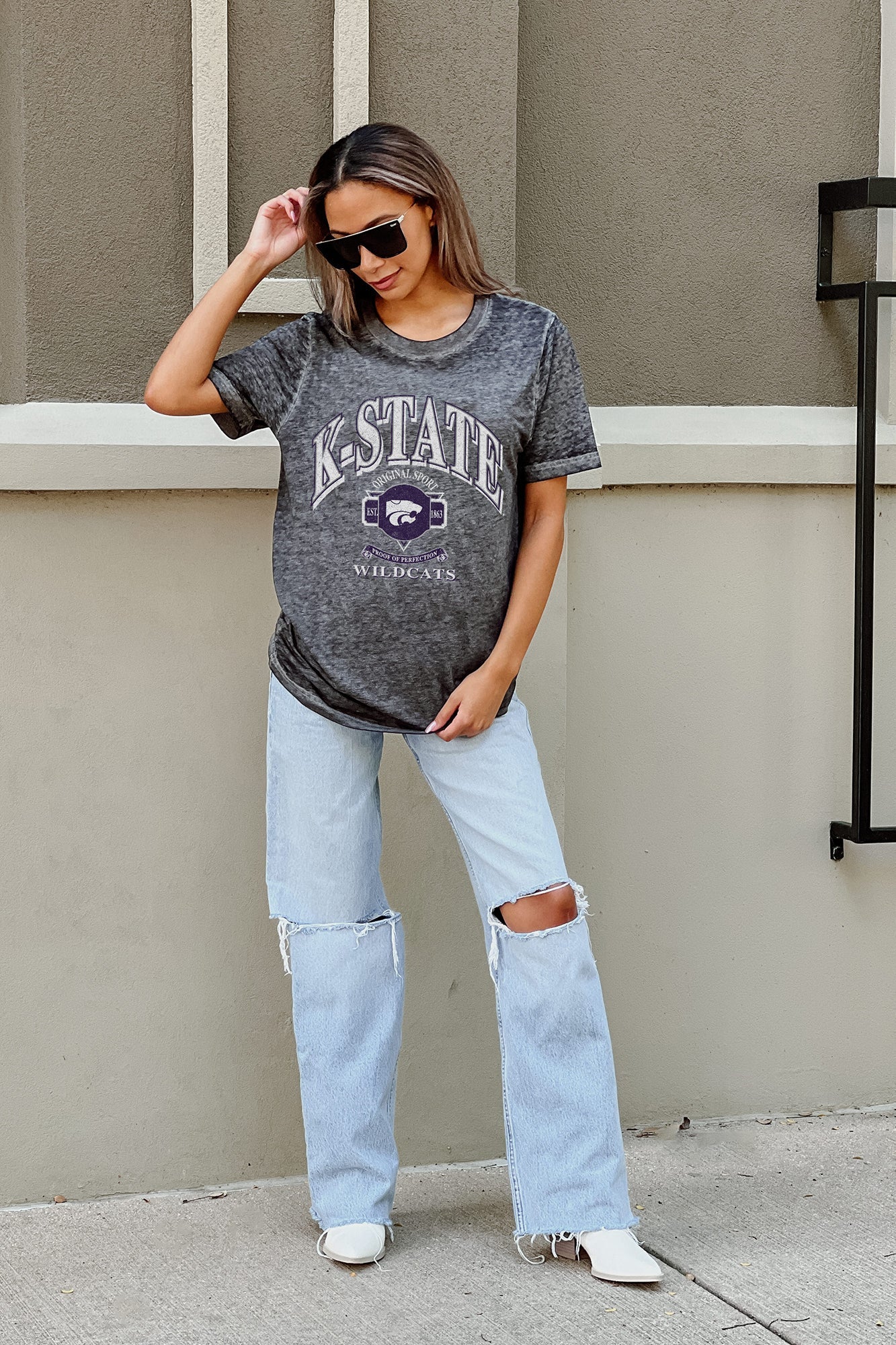 KANSAS STATE WILDCATS SWITCH IT UP ACID WASH BOYFRIEND TEE