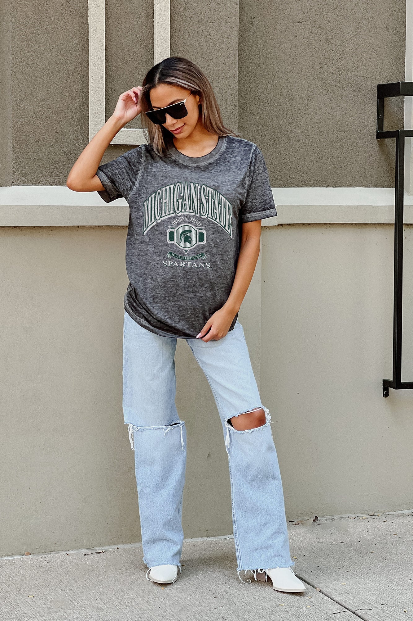 MICHIGAN STATE SPARTANS SWITCH IT UP ACID WASH BOYFRIEND TEE