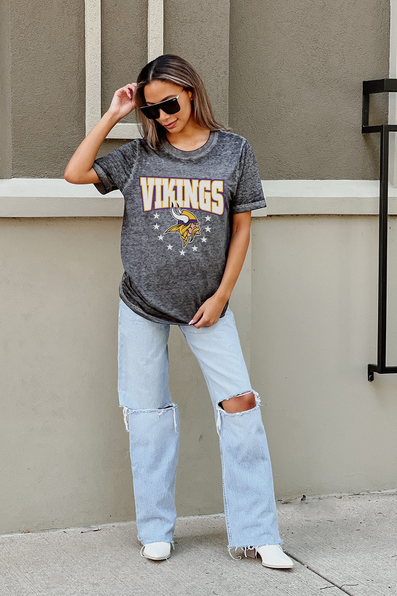 MINNESOTA VIKINGS BLOCKING PATTERN BOYFRIEND FIT LONG SLEEVE TEE