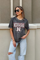 NEBRASKA CORNHUSKERS SPRINT TO THE FINISH ACID WASH BOYFRIEND TEE