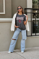 OKLAHOMA SOONERS SPRINT TO THE FINISH ACID WASH BOYFRIEND TEE