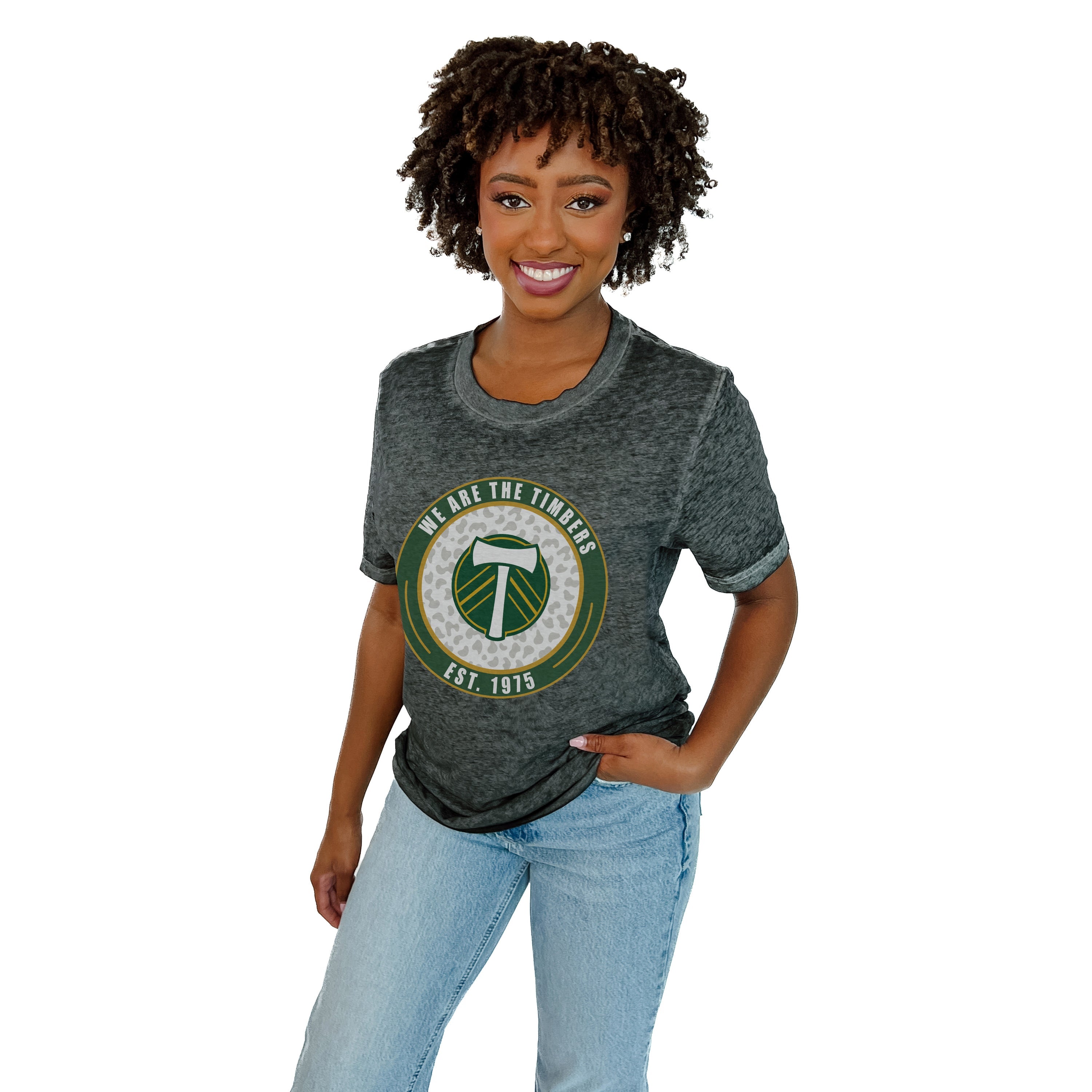 PORTLAND TIMBERS CALL OF THE WILD ACID WASH BOYFRIEND TEE