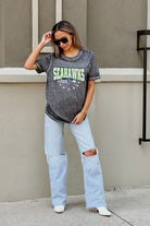 SEATTLE SEAHAWKS CAN'T CATCH ME ACID WASH BOYFRIEND TEE