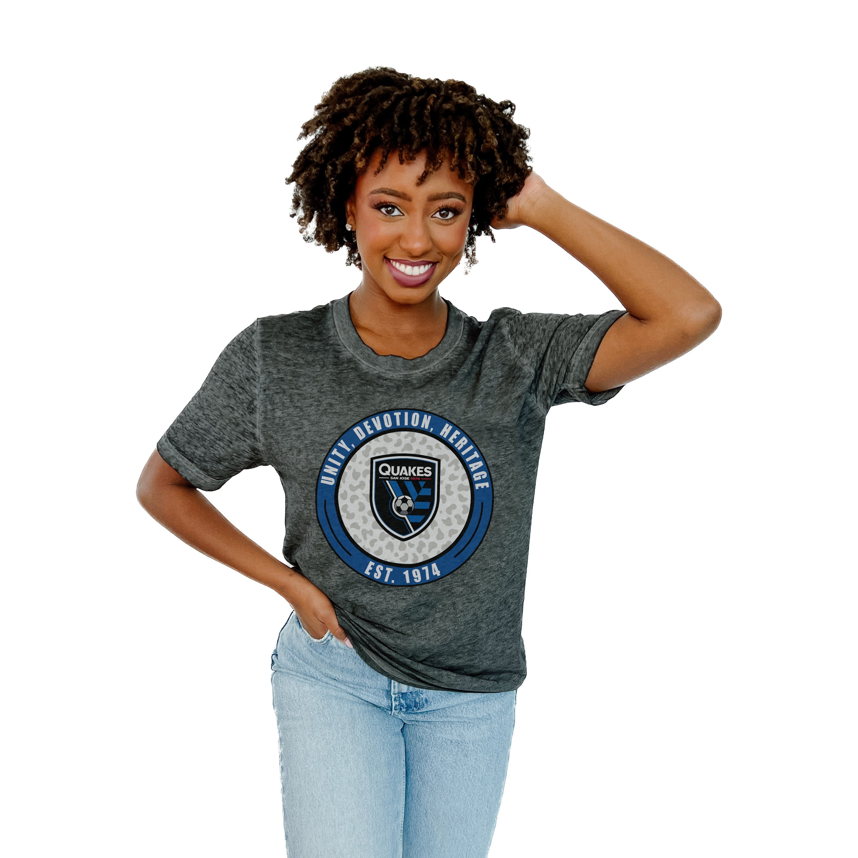 SAN JOSE EARTHQUAKES CALL OF THE WILD ACID WASH BOYFRIEND TEE