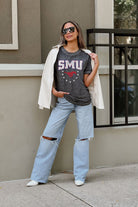 SMU MUSTANGS SPRINT TO THE FINISH ACID WASH BOYFRIEND TEE