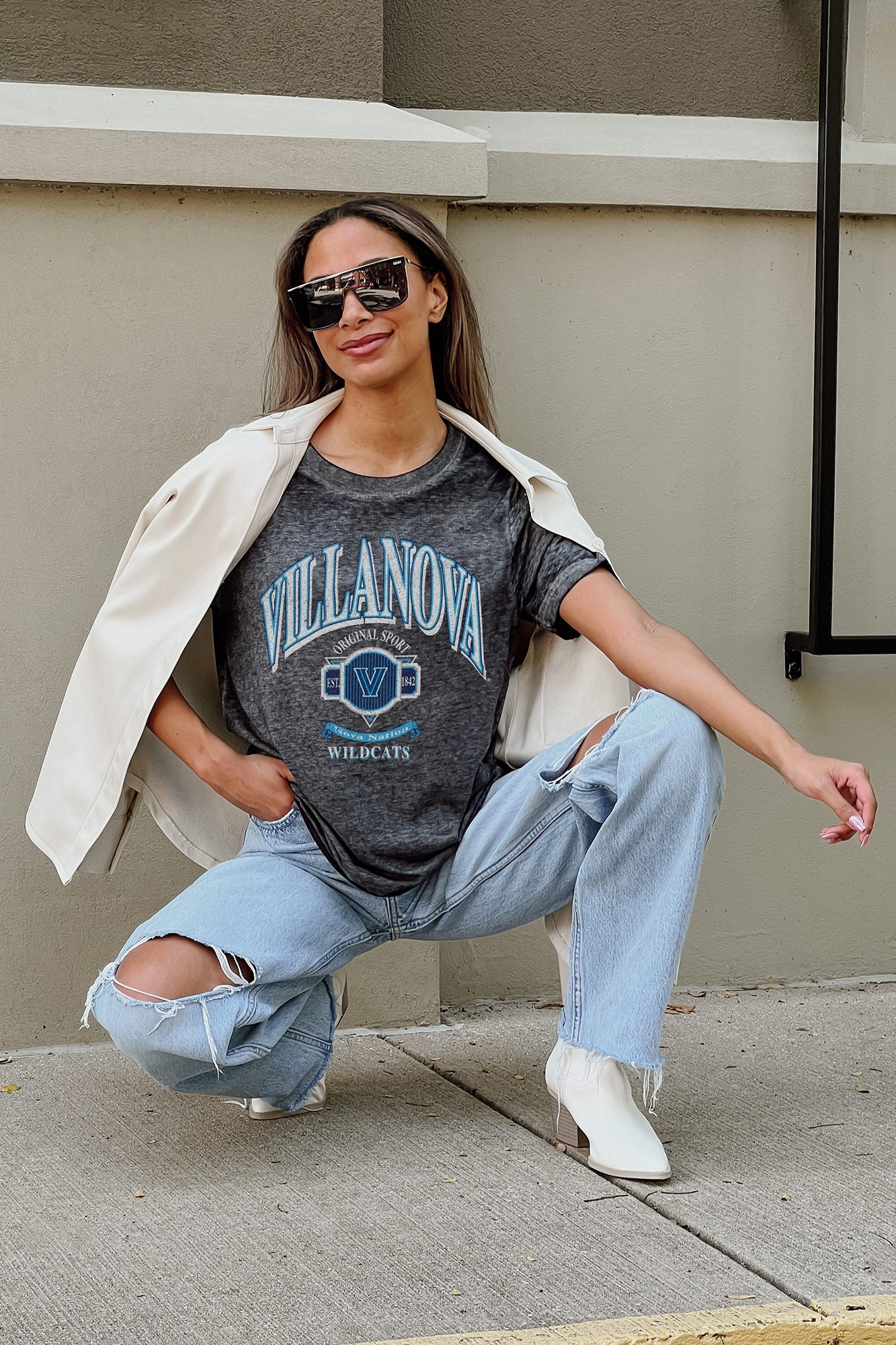 VILLANOVA WILDCATS SWITCH IT UP ACID WASH BOYFRIEND TEE