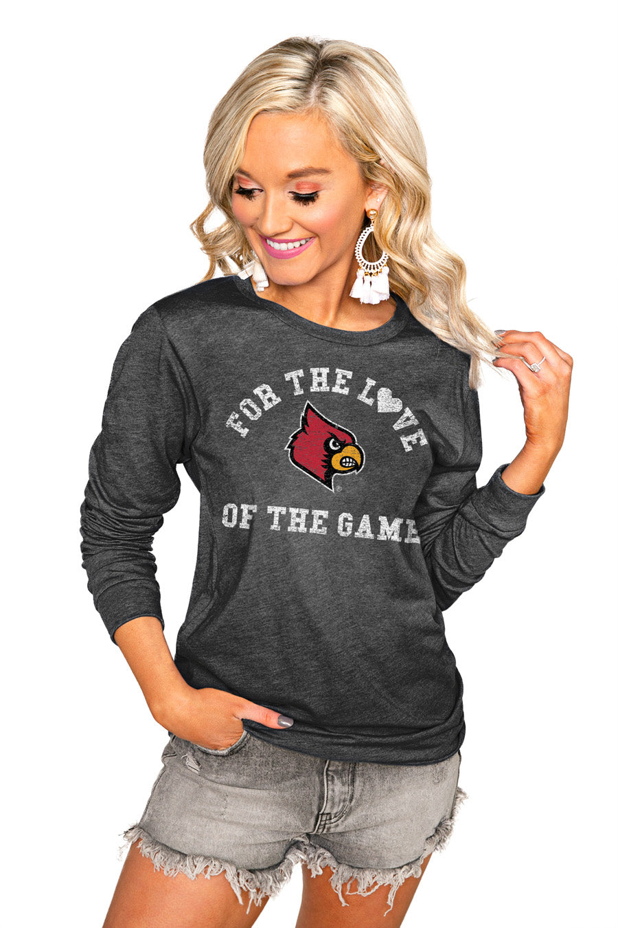 Women's Gameday Couture White Louisville Cardinals Boyfriend Fit Long Sleeve T-Shirt Size: Small
