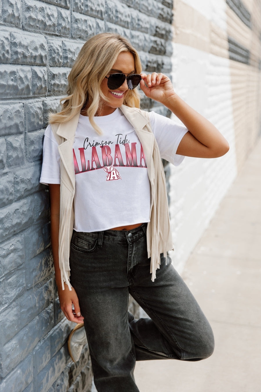 ALABAMA CRIMSON TIDE GO THE DISTANCE CLASSIC CROP TEE