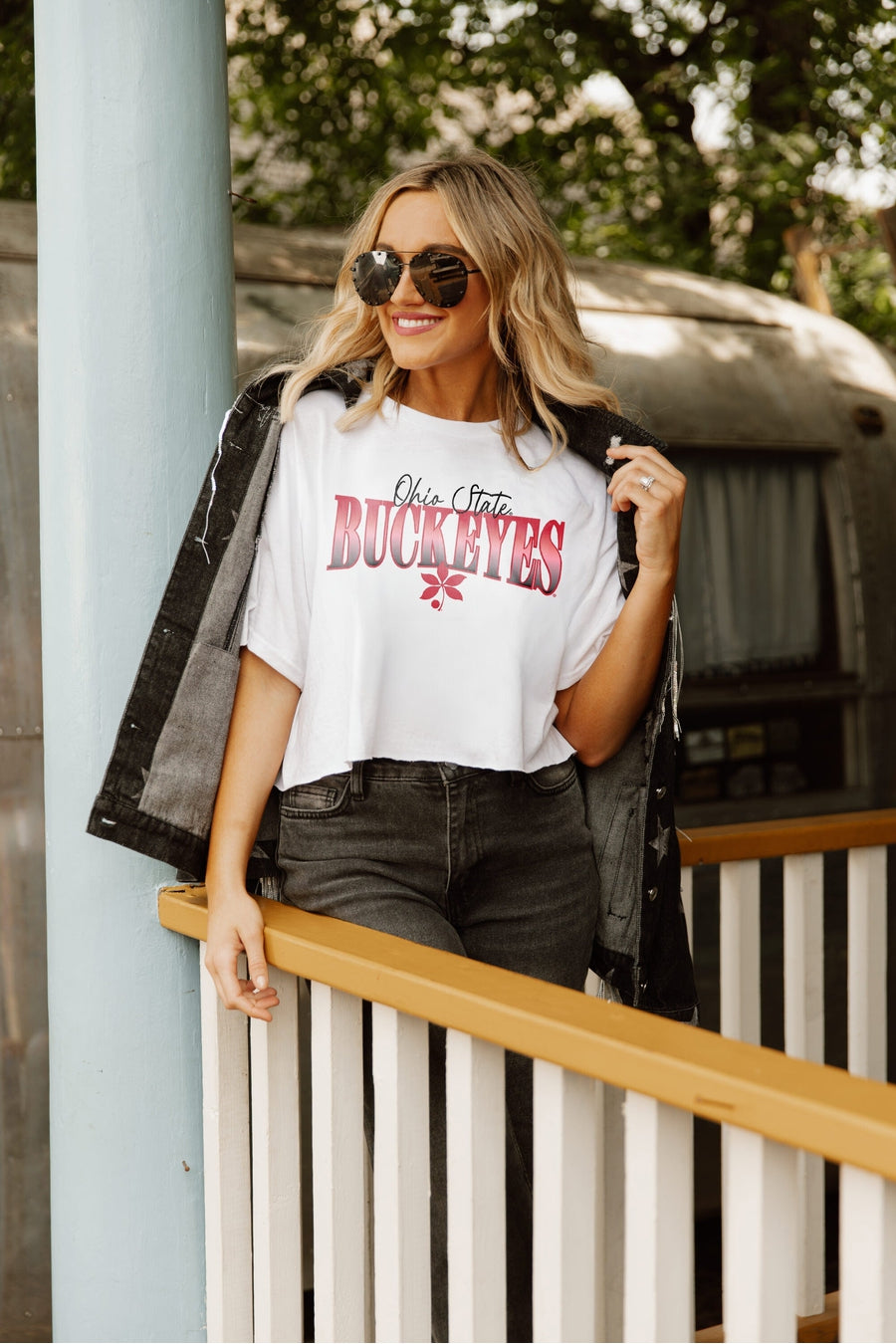 OHIO STATE BUCKEYES GO THE DISTANCE CLASSIC CROP TEE