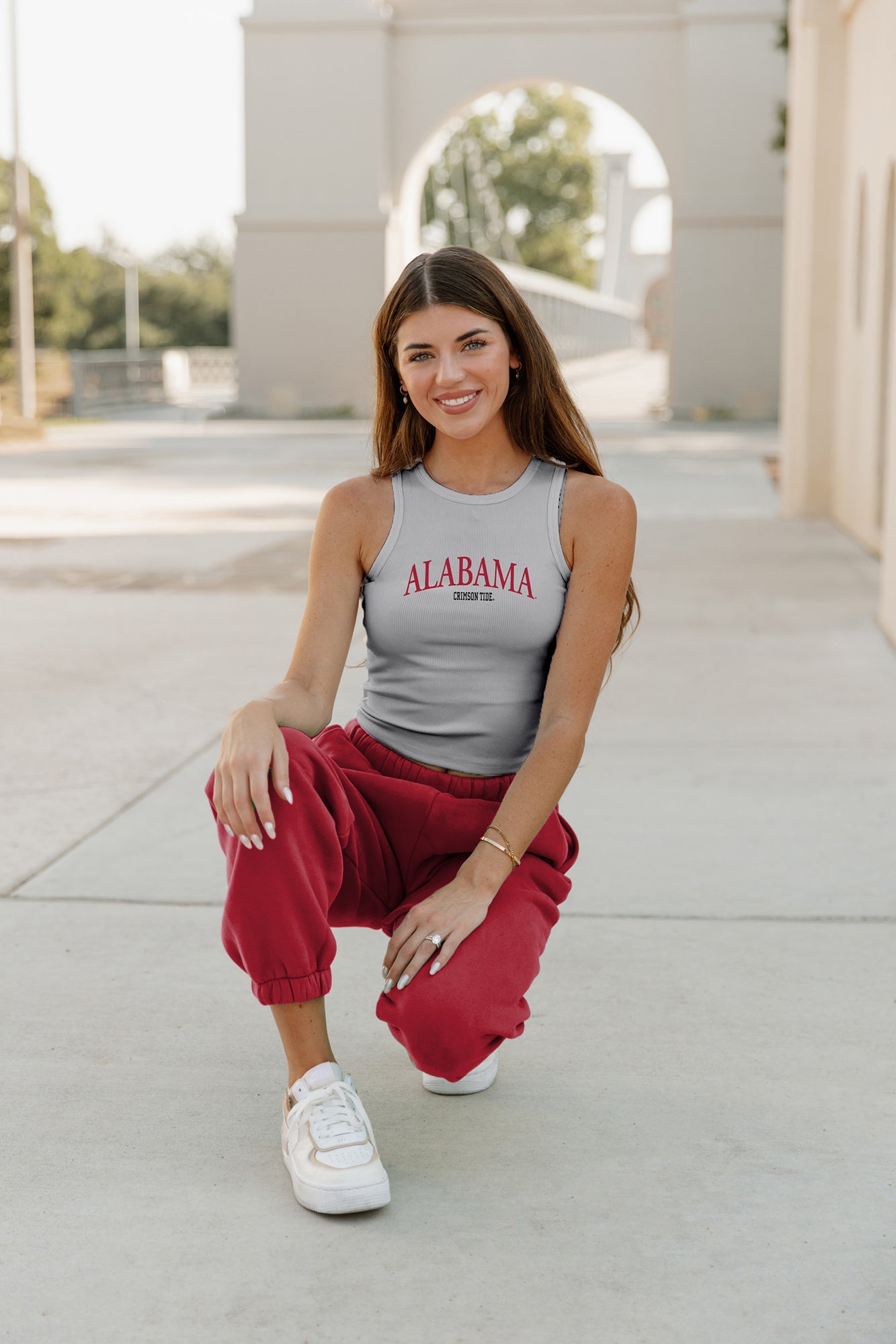 ALABAMA CRIMSON TIDE PLAY THE FIELD ESSENTIAL RIBBED CROP TANK BY MADI PREWETT