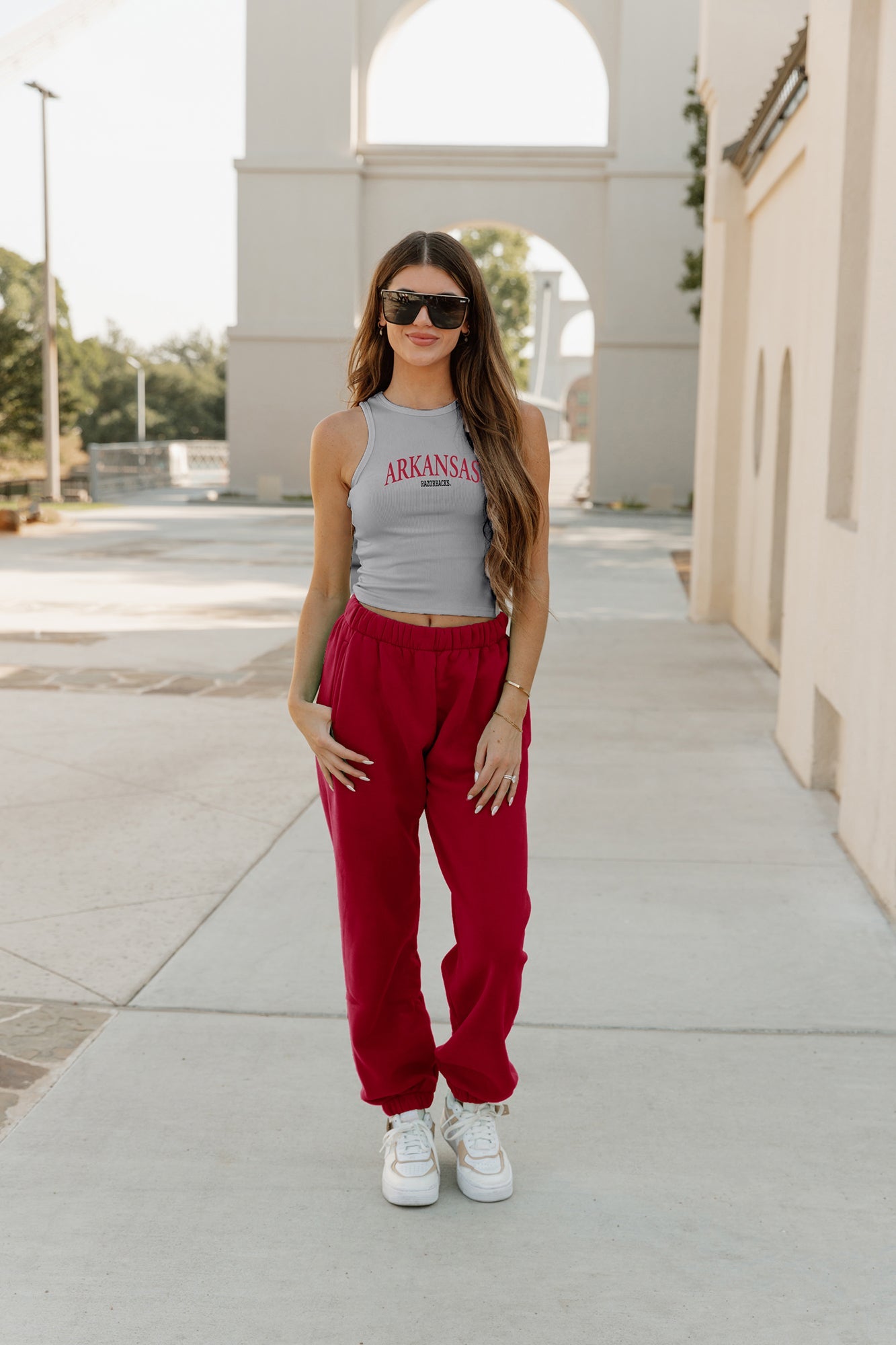 ARKANSAS RAZORBACKS PLAY THE FIELD ESSENTIAL RIBBED CROP TANK BY MADI PREWETT