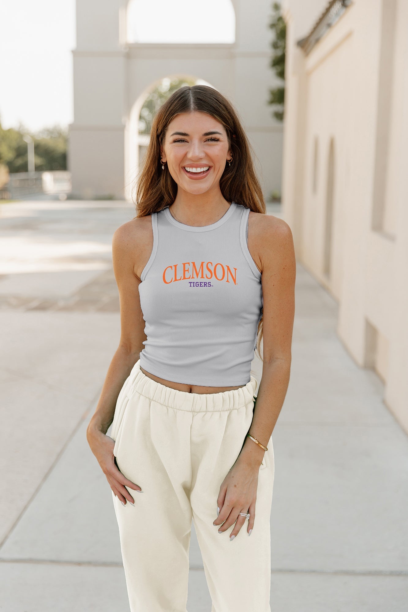 CLEMSON TIGERS PLAY THE FIELD ESSENTIAL RIBBED CROP TANK BY MADI PREWETT