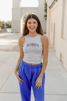 FLORIDA GATORS PLAY THE FIELD ESSENTIAL RIBBED CROP TANK BY MADI PREWETT