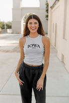 IOWA HAWKEYES PLAY THE FIELD ESSENTIAL RIBBED CROP TANK BY MADI PREWETT