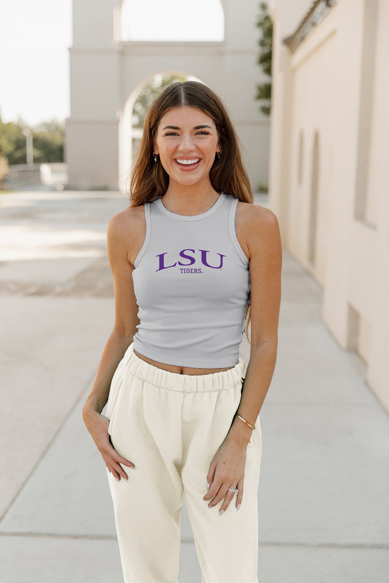 LSU TIGERS PLAY THE FIELD ESSENTIAL RIBBED CROP TANK BY MADI PREWETT