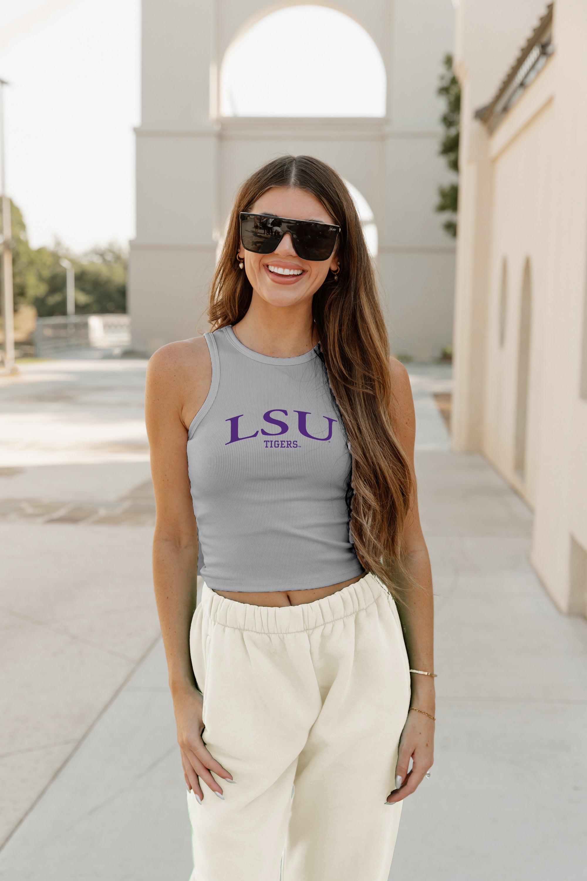 LSU TIGERS PLAY THE FIELD ESSENTIAL RIBBED CROP TANK BY MADI PREWETT