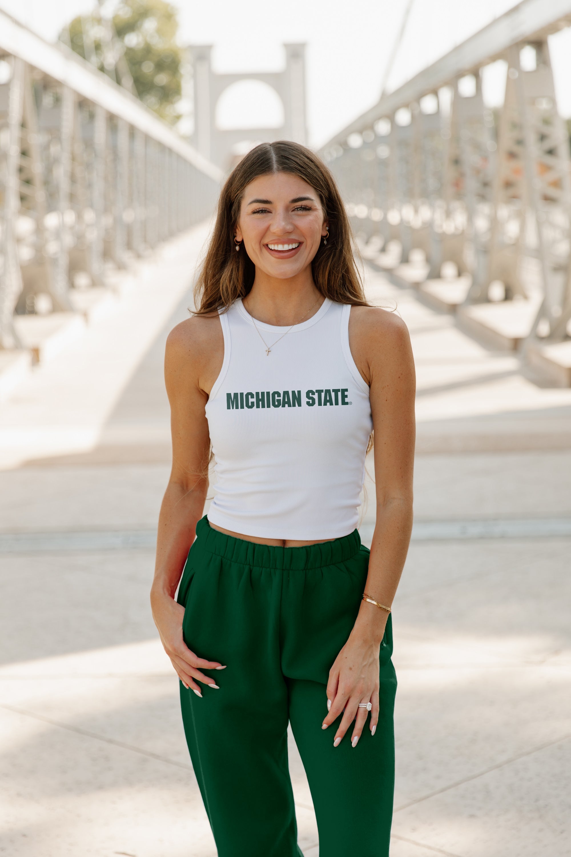 MICHIGAN STATE SPARTANS WEEKEND GOALS ESSENTIAL RIBBED CROP TANK BY MADI PREWETT TROUTT