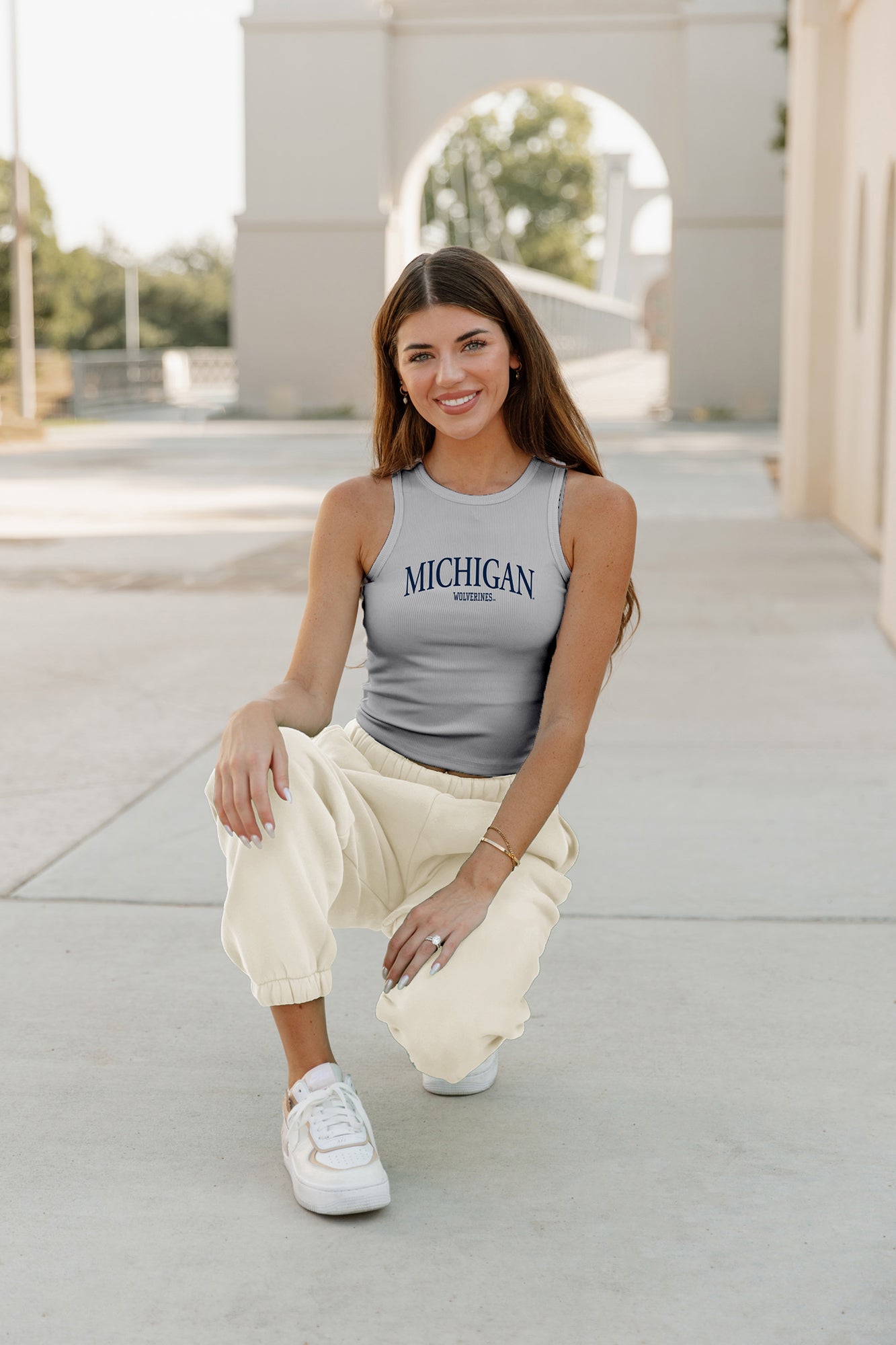 MICHIGAN WOLVERINES PLAY THE FIELD ESSENTIAL RIBBED CROP TANK BY MADI PREWETT