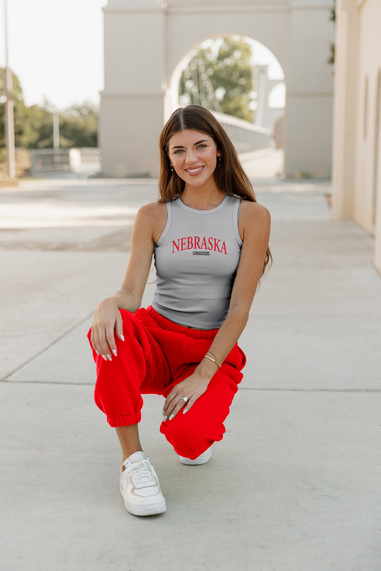 NEBRASKA CORNHUSKERS PLAY THE FIELD ESSENTIAL RIBBED CROP TANK BY MADI PREWETT