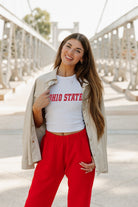 OHIO STATE BUCKEYES WEEKEND GOALS ESSENTIAL RIBBED CROP TANK BY MADI PREWETT TROUTT