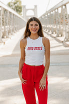 OHIO STATE BUCKEYES WEEKEND GOALS ESSENTIAL RIBBED CROP TANK BY MADI PREWETT TROUTT