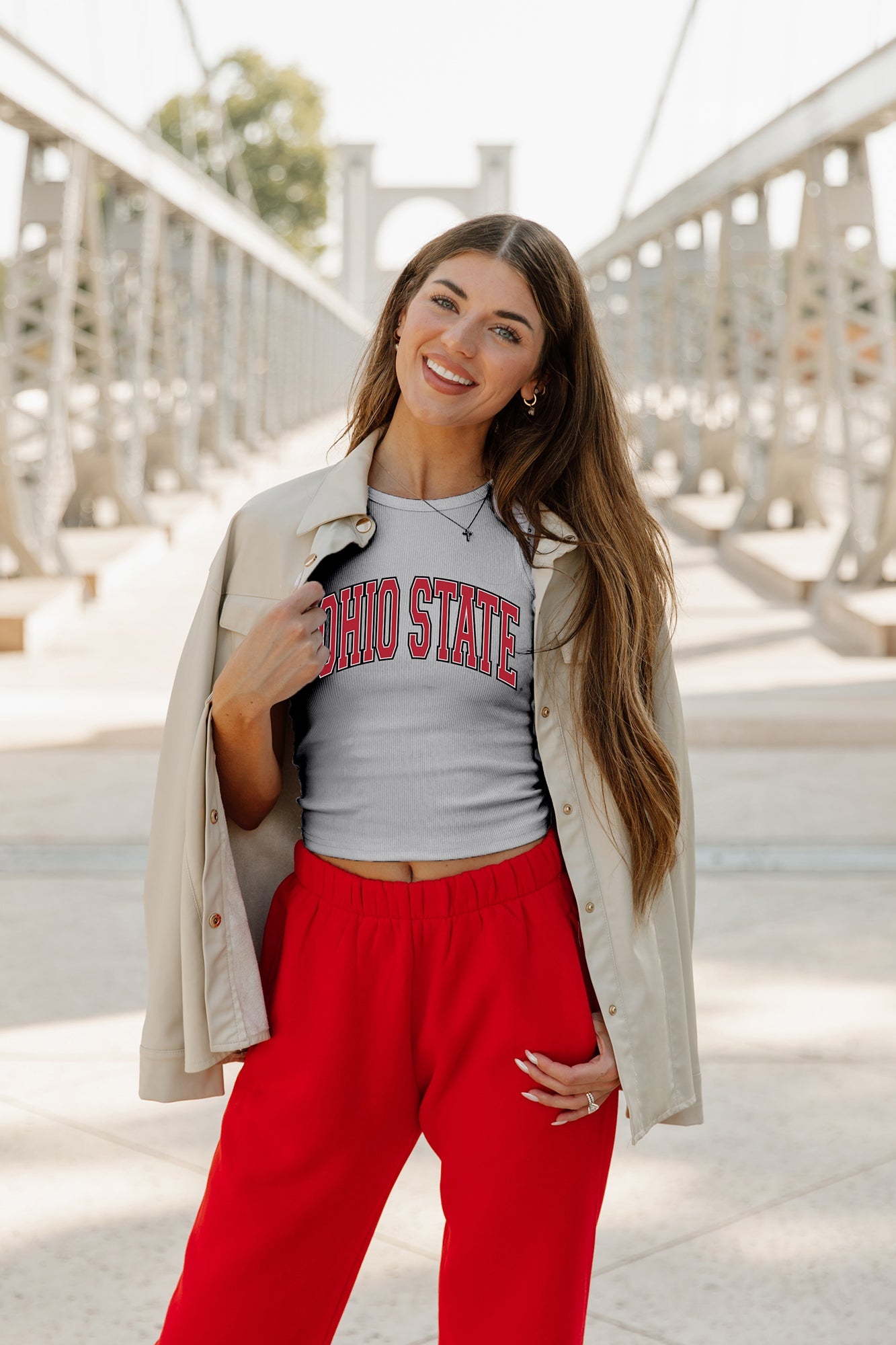 OHIO STATE BUCKEYES WELL PLAYED ESSENTIAL RIBBED CROP TANK BY MADI PREWETT