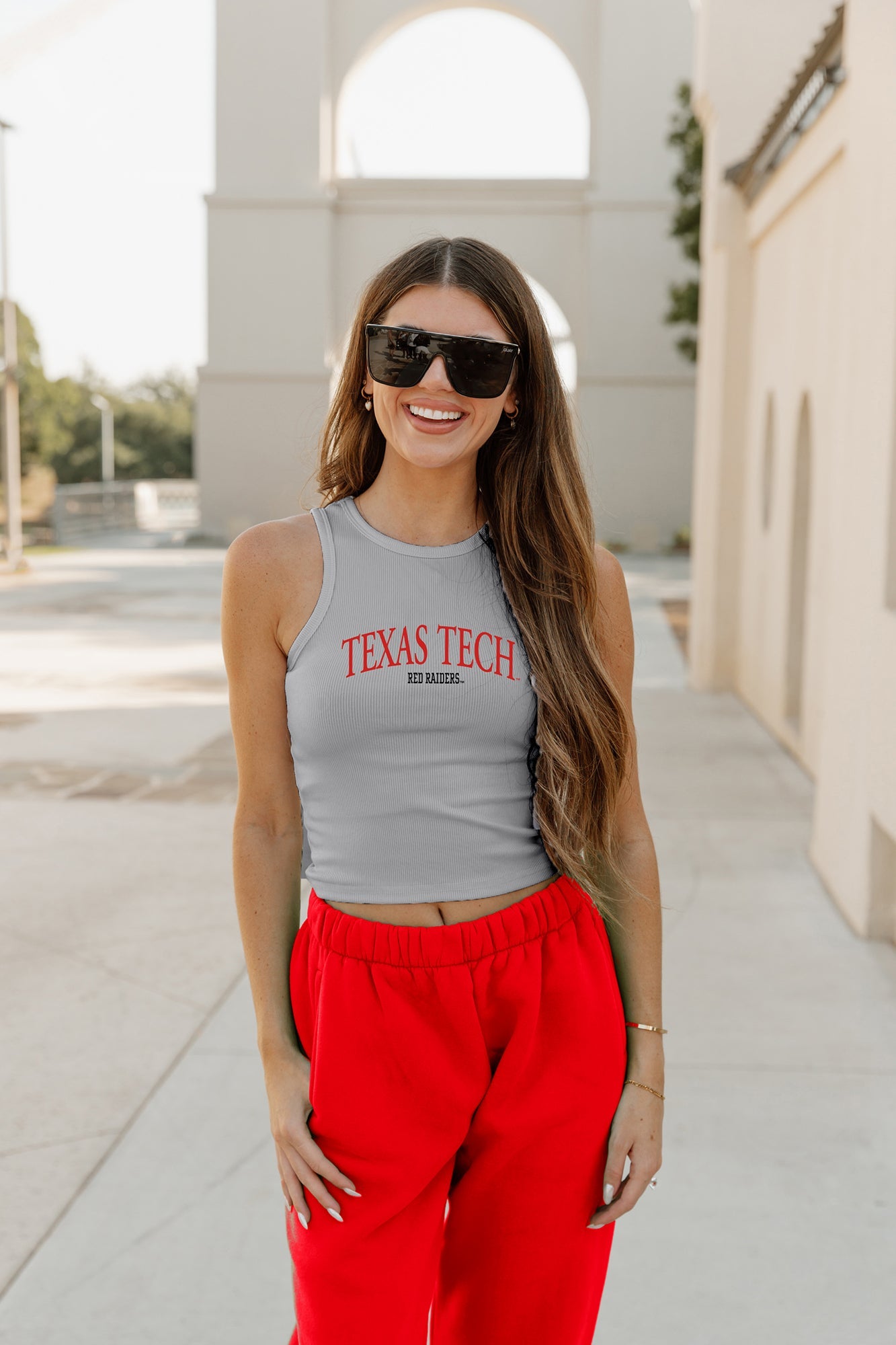 TEXAS TECH RED RAIDERS PLAY THE FIELD ESSENTIAL RIBBED CROP TANK BY MADI PREWETT