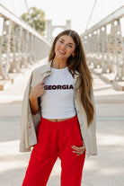 GEORGIA BULLDOGS WEEKEND GOALS ESSENTIAL RIBBED CROP TANK BY MADI PREWETT TROUTT