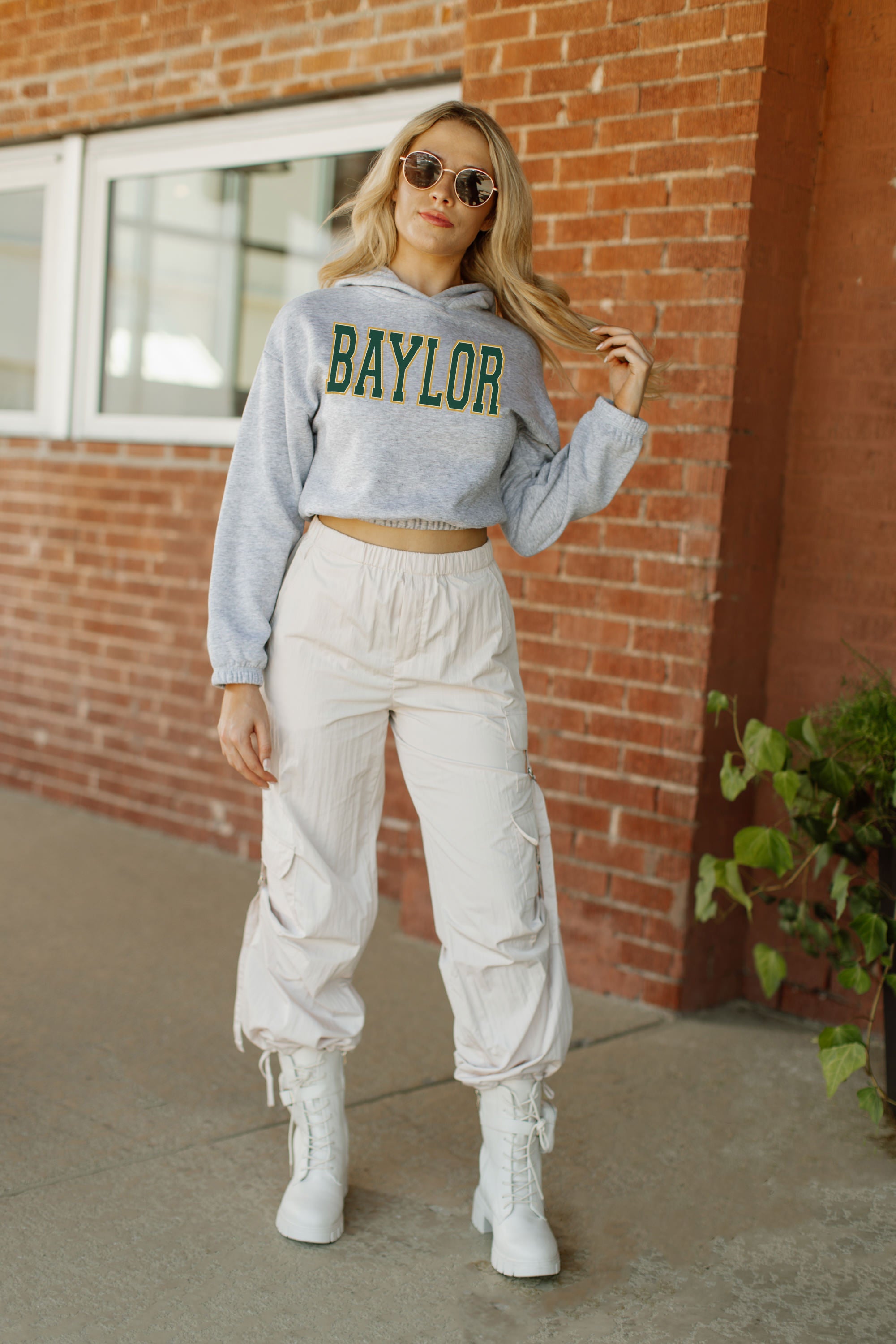 BAYLOR BEARS HEADED TO VICTORY BANDED CROPPED HOODIE BY MADI PREWETT