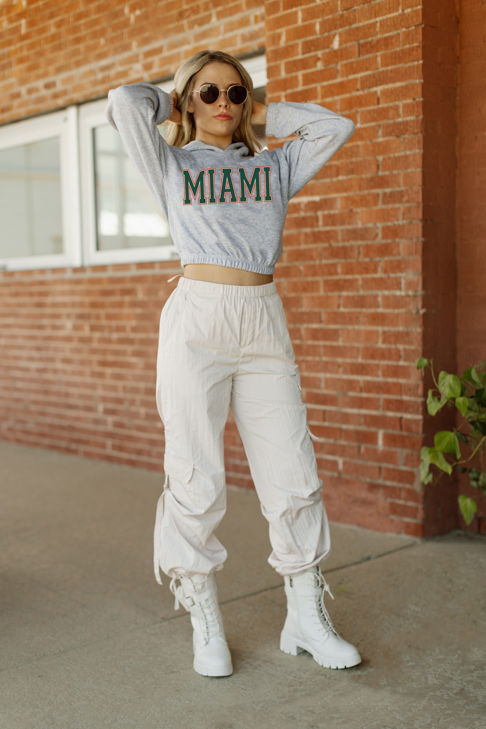 MIAMI HURRICANES HEADED TO VICTORY BANDED CROPPED HOODIE BY MADI PREWETT