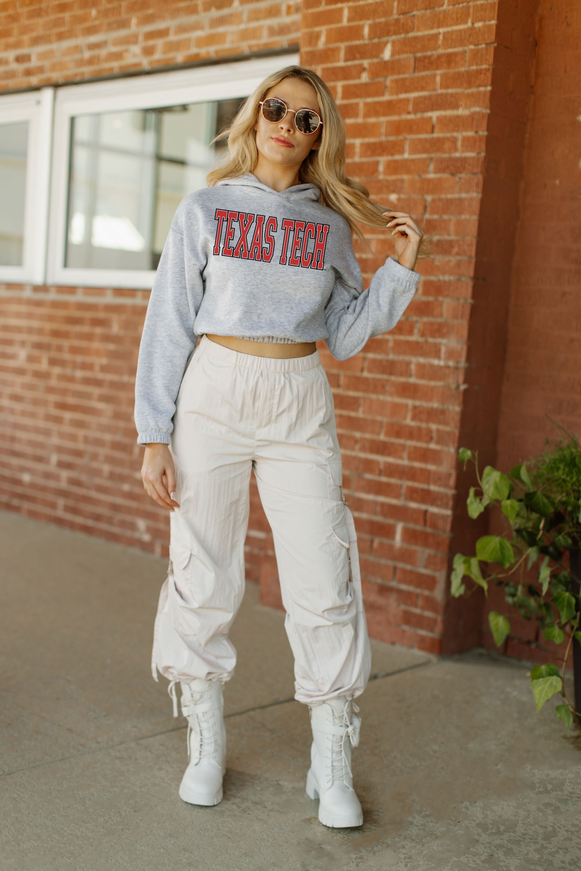 Madi x GC Texas Tech Red Raiders Headed to Victory Banded Cropped Hoodie by Madi PREWETT TROUTT L / Grey