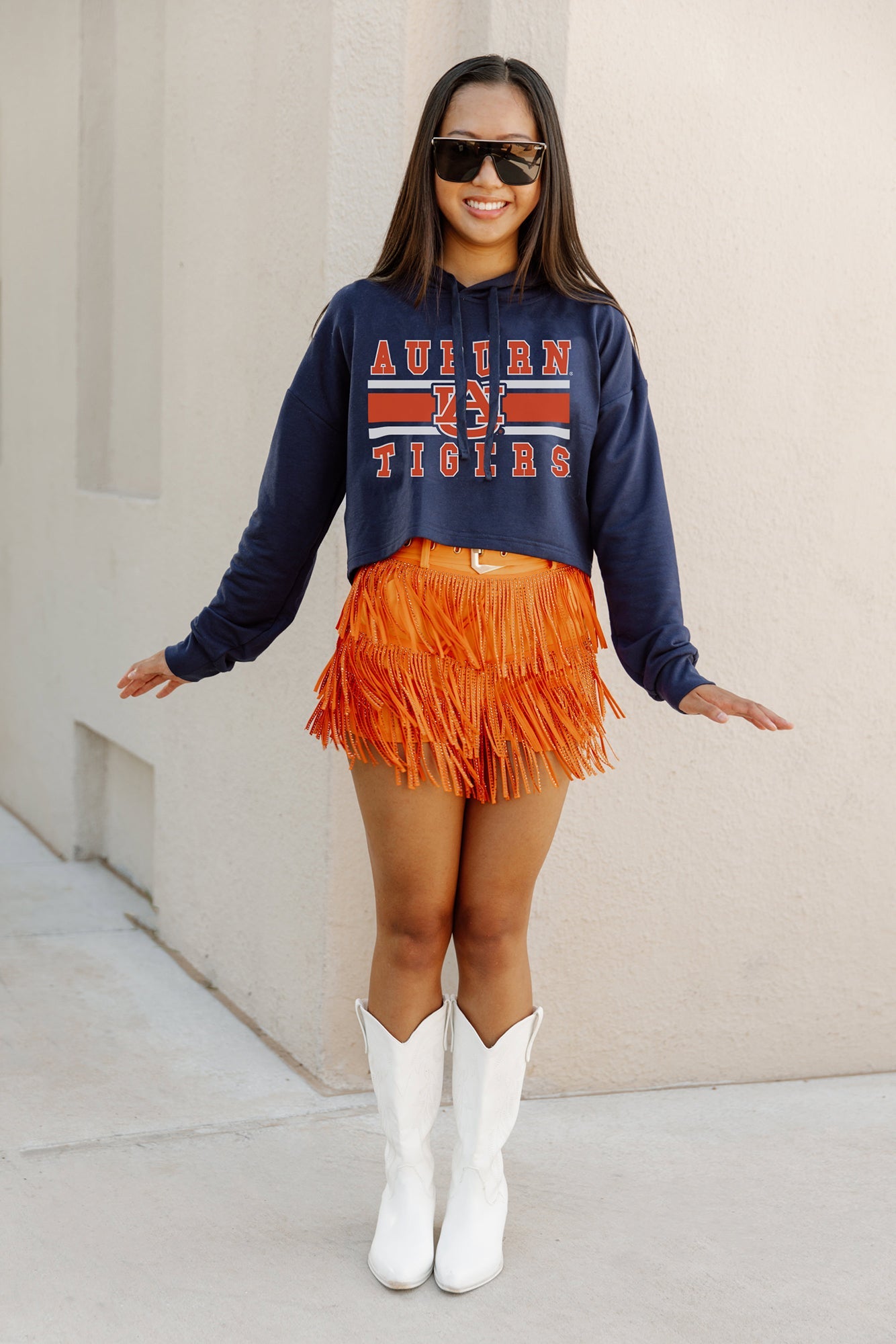 AUBURN TIGERS WAITING GAME RAW HEM CROPPED FLEECE HOODIE BY MADI PREWETT