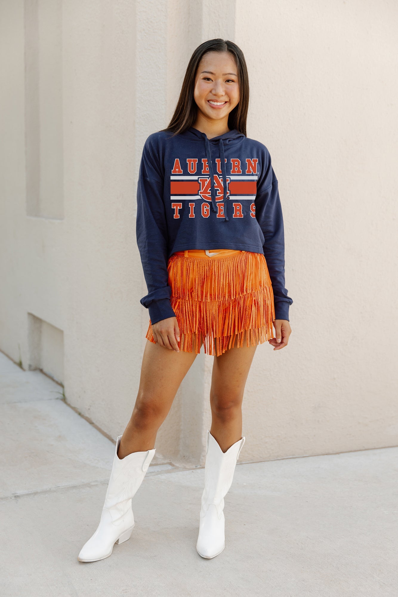 AUBURN TIGERS WAITING GAME RAW HEM CROPPED FLEECE HOODIE BY MADI PREWETT