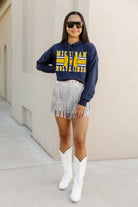 MICHIGAN WOLVERINES WAITING GAME RAW HEM CROPPED FLEECE HOODIE BY MADI PREWETT