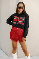 TEXAS TECH RED RAIDERS WAITING GAME RAW HEM CROPPED FLEECE HOODIE BY MADI PREWETT